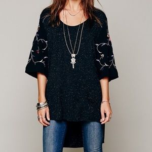 Free People black top with embroidered sleeve